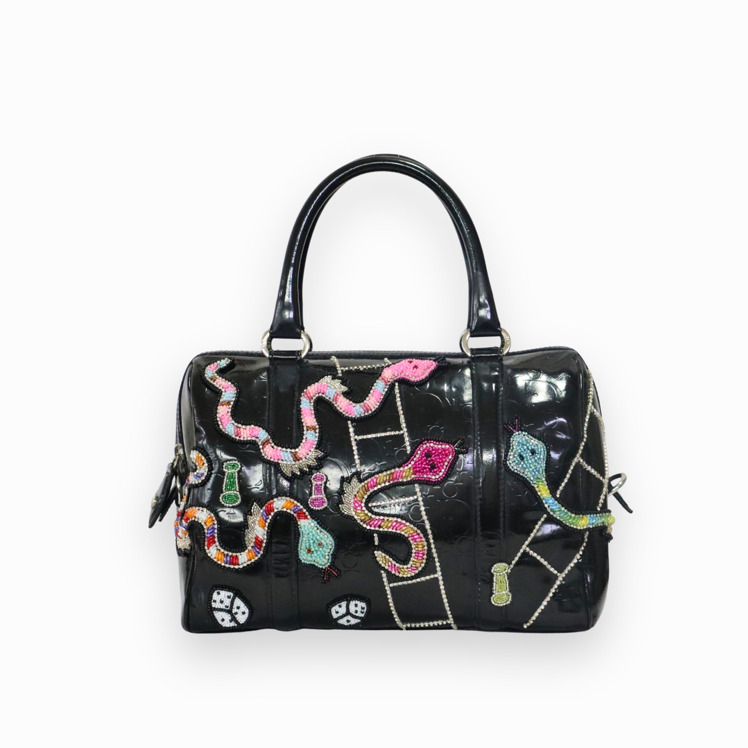 Christian Dior Black Patent Leather Boston Bag