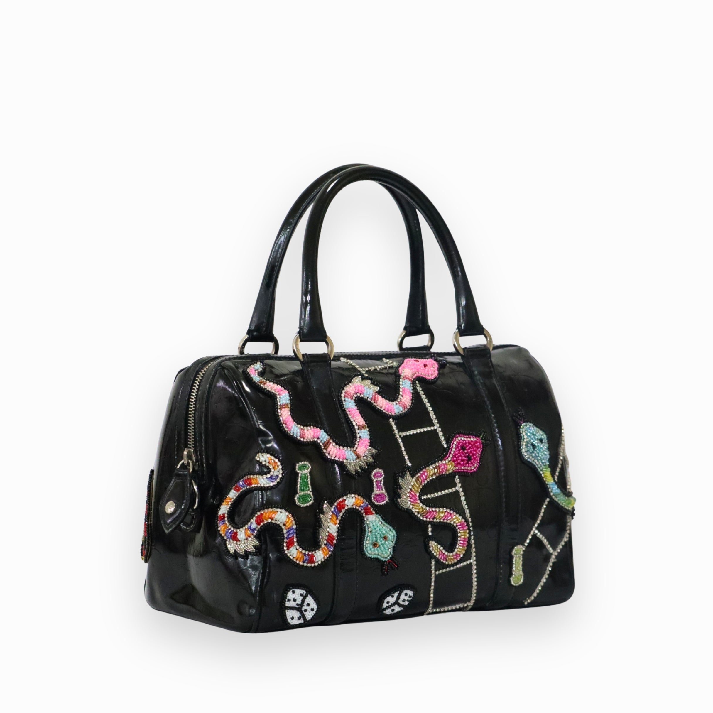 Christian Dior Black Patent Leather Boston Bag