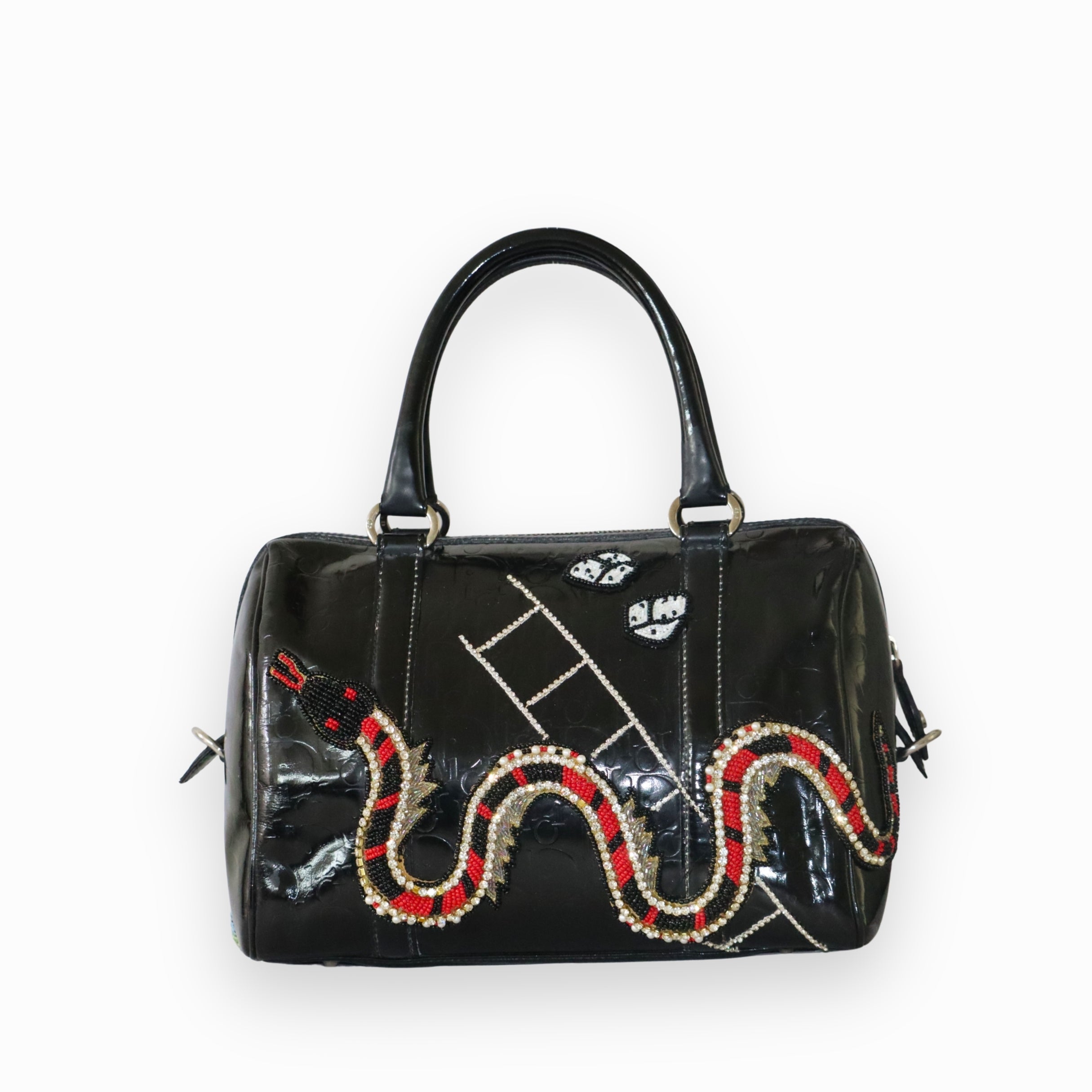 Christian Dior Black Patent Leather Boston Bag