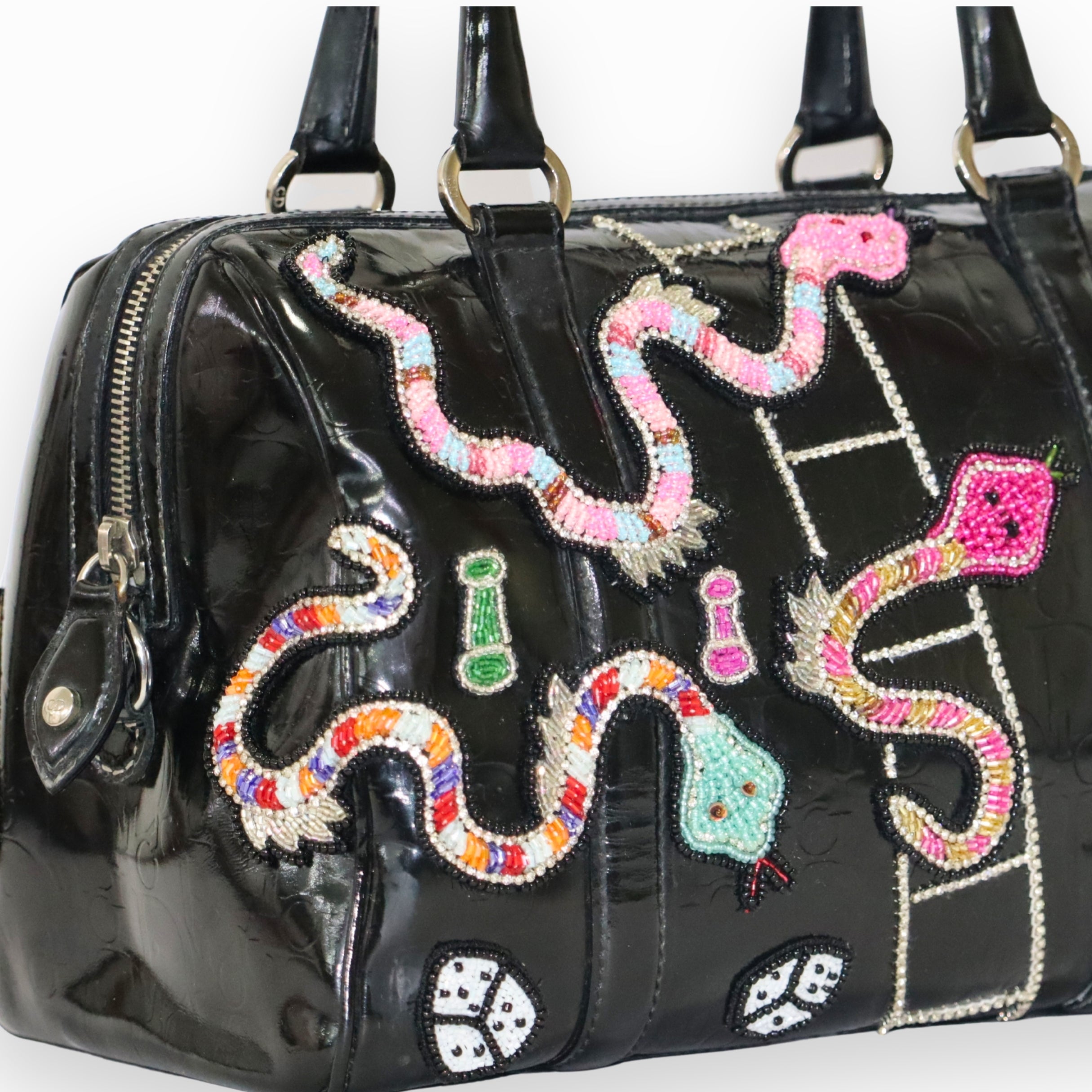 Christian Dior Black Patent Leather Boston Bag