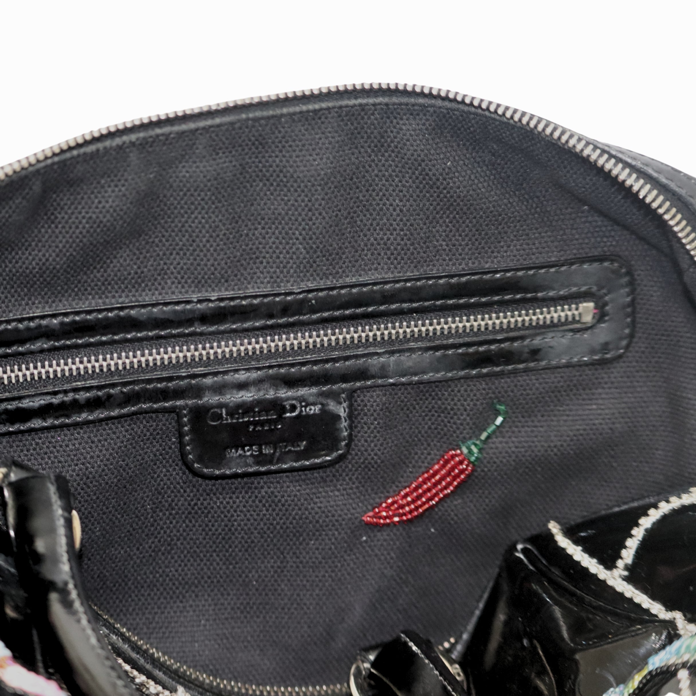 Christian Dior Black Patent Leather Boston Bag
