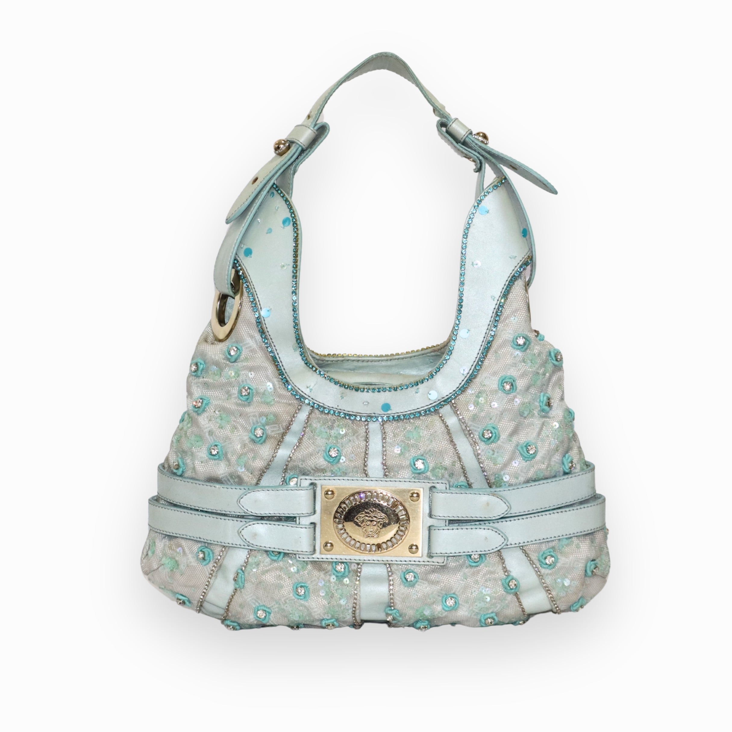 Versace Icy Blue Shoulder Belt Bag