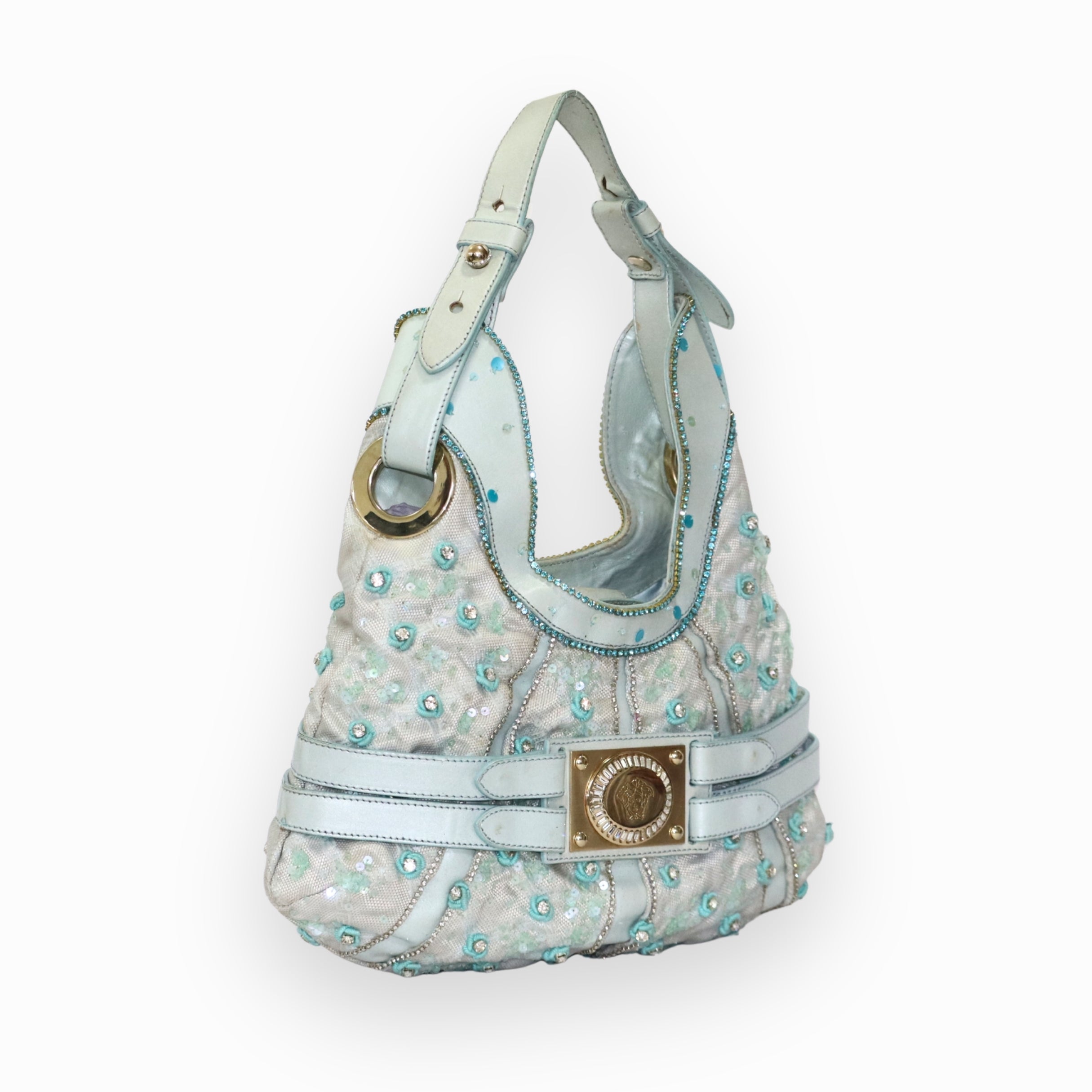 Versace Icy Blue Shoulder Belt Bag