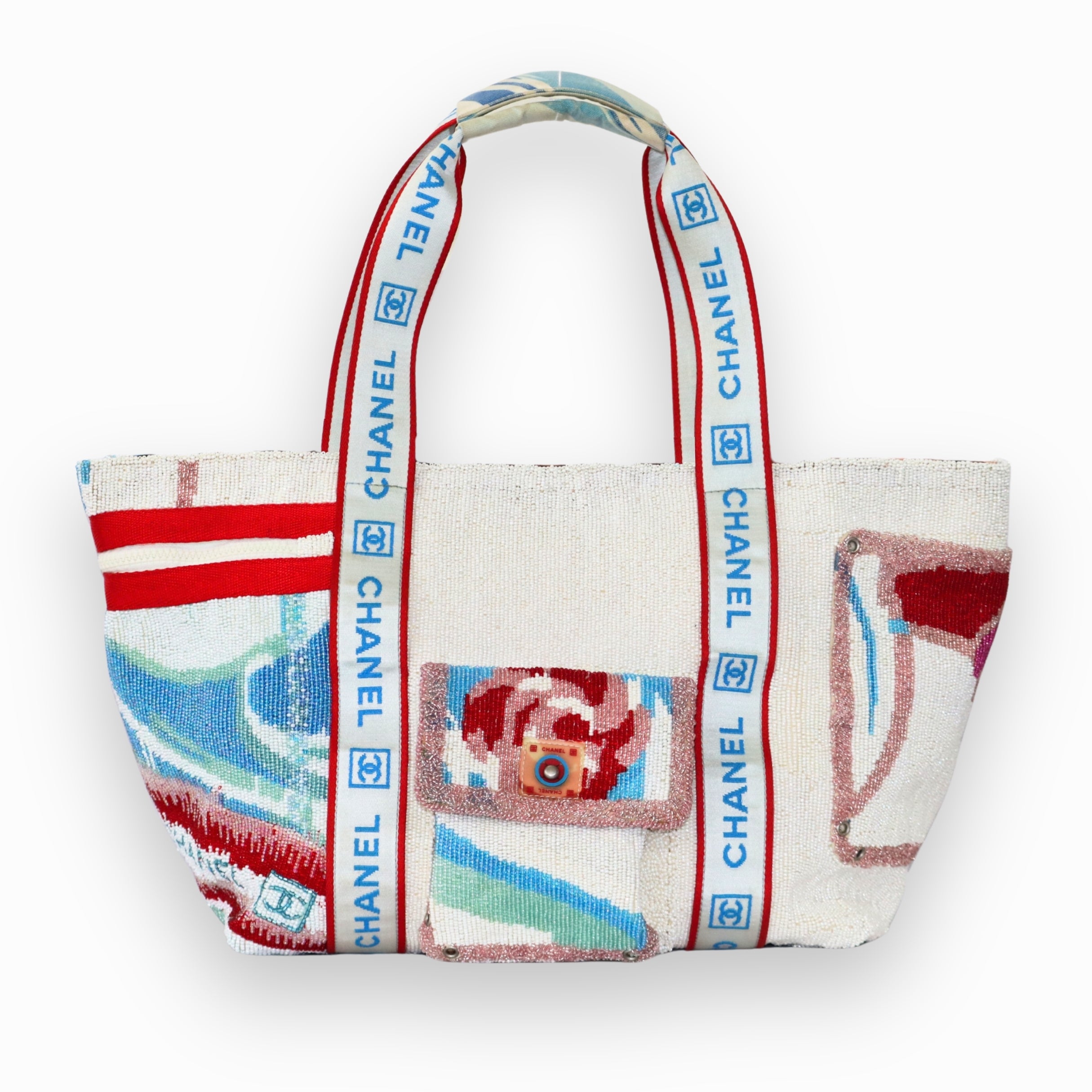 CHANEL Camillia Surf Line Canvas Tote