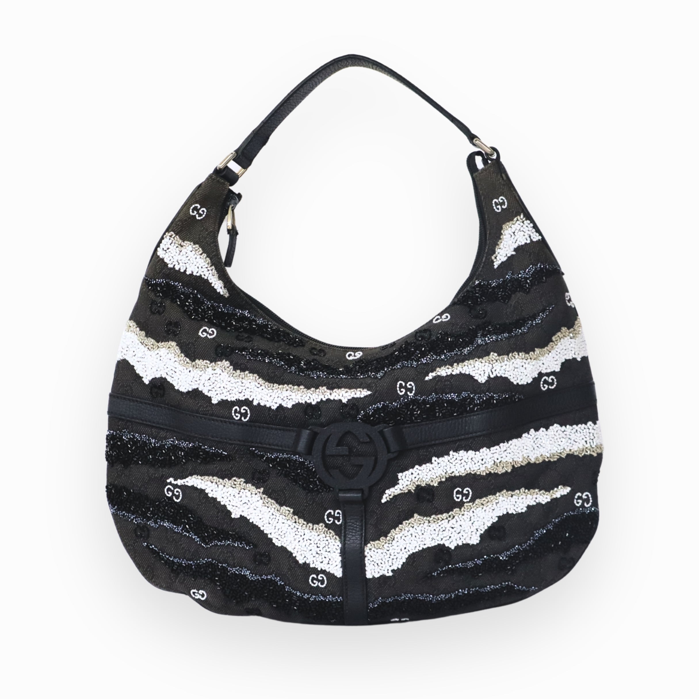Gucci Black Denim Reins Hobo Bag