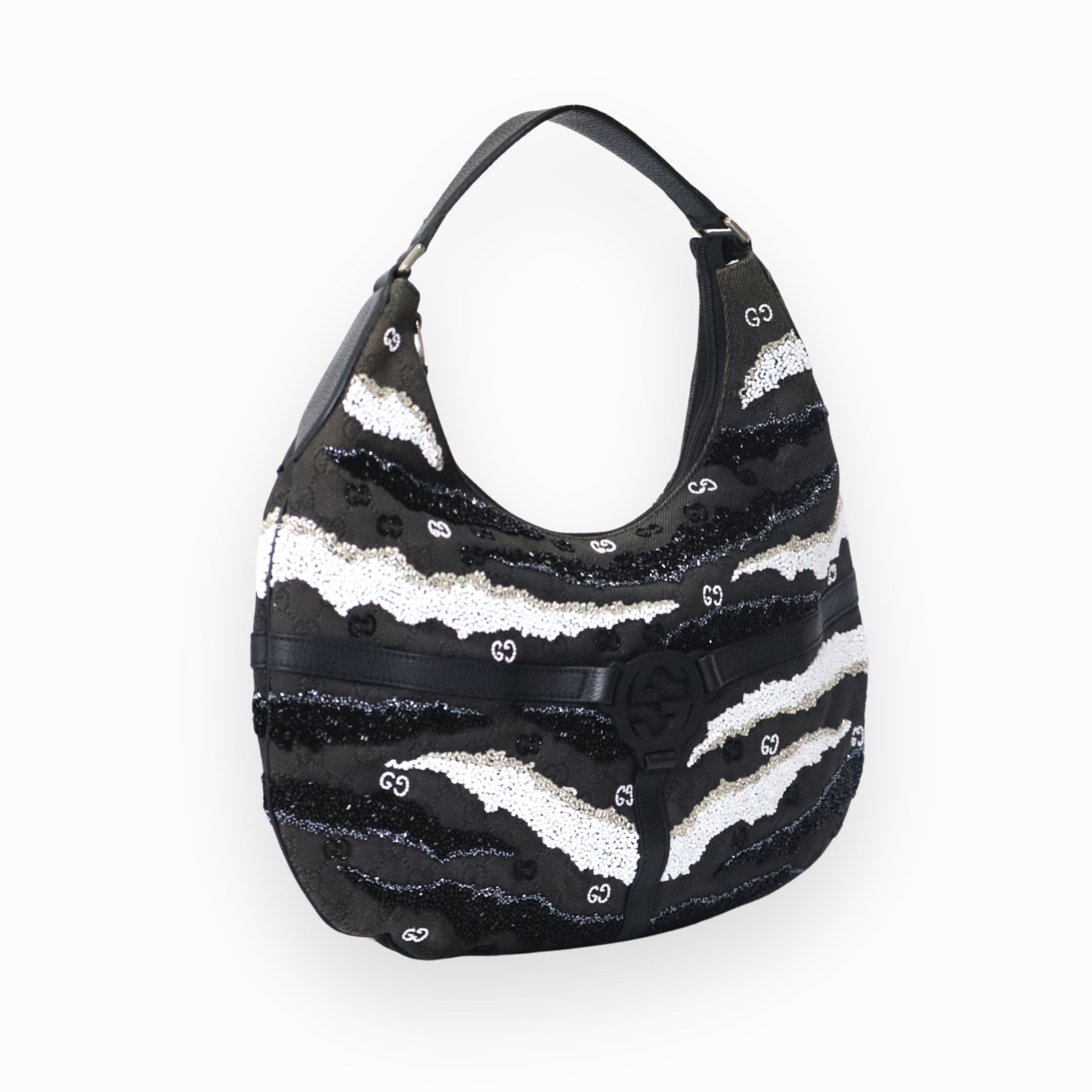 Gucci Black Denim Reins Hobo Bag