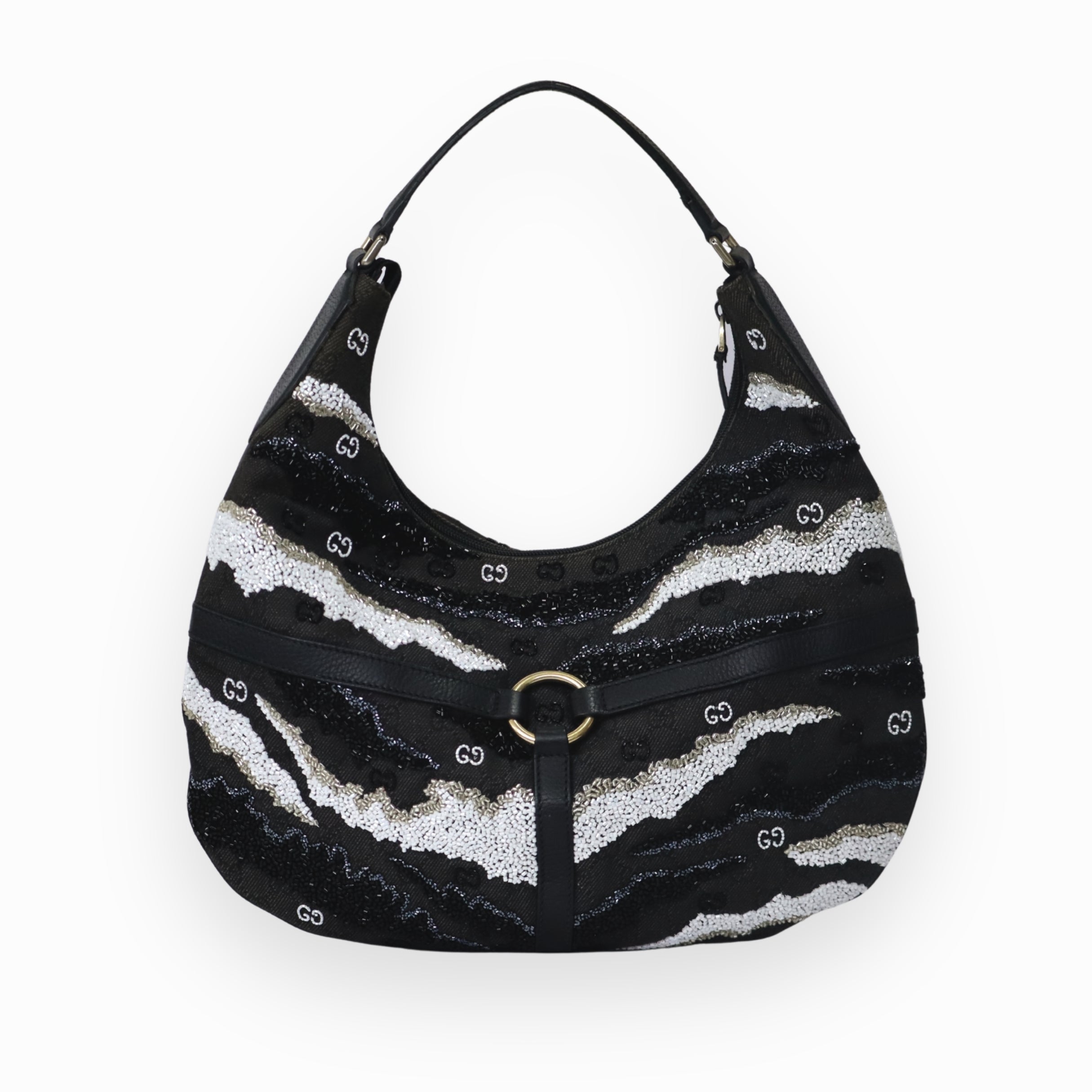 Gucci Black Denim Reins Hobo Bag